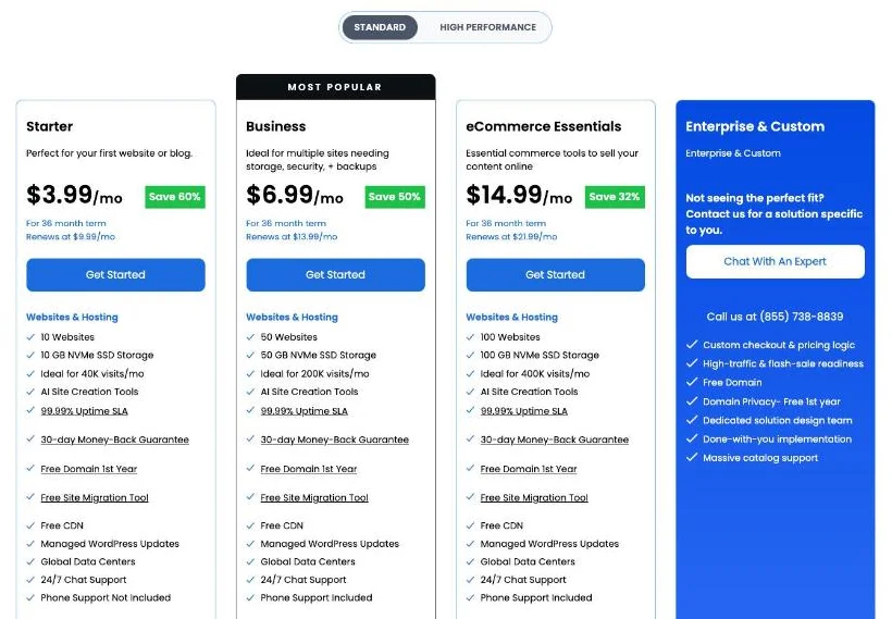 Bluehost pricing page
